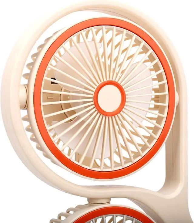 Alt view image 7 of 7 - PUSOKEI Desk Fan, USB Rechargeable 3 Head Fan, Table with Multiple Speed Settings, Portable with LED Light for Study Work Outdoor (Beige)