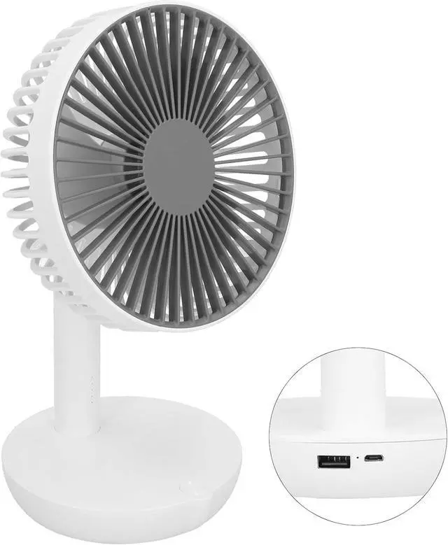 Alt view image 6 of 6 - Oscillating Desk Fan Rechargeable Portable USB Desk Fan 5 Speed Quiet for Home Office School White (White)