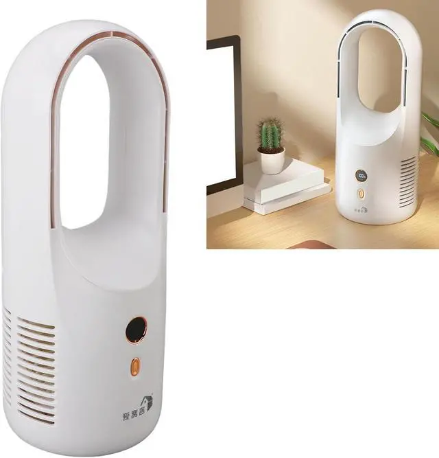 Alt view image 3 of 7 - Bladeless Portable Desk Fan Silent 6 Speed Power Display USB Type C Charging Desktop Cooling Fan