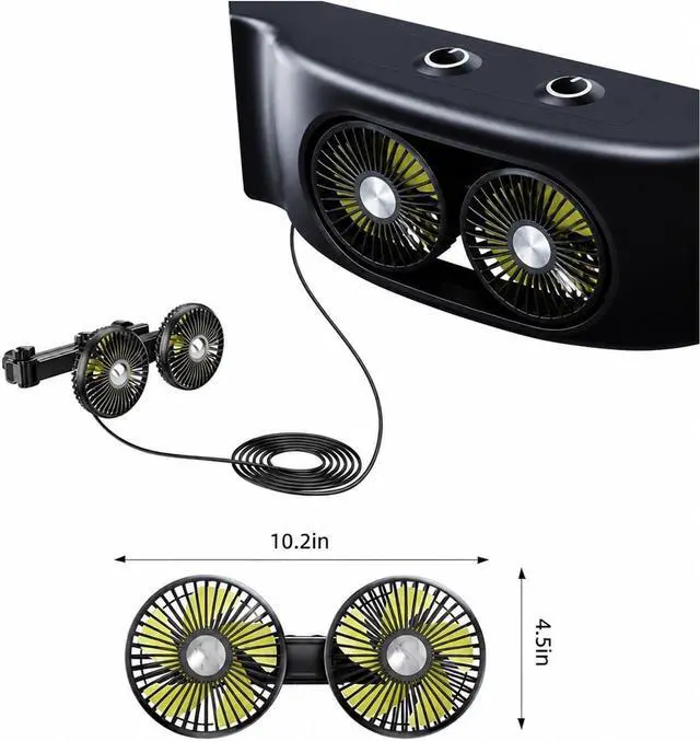 Alt view image 4 of 7 - Neck Fan, Car Dual-Head Fan Mount For Backseat Headrest USB,Portable Wearable Fan