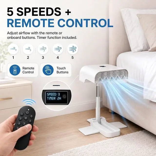 Alt view image 2 of 6 - Bed Fan Under Sheets, Under Sheet Bed Cooling System with Adjustable Speed, Quiet Cooling Bed Fan for Hot Sleepers and Nighttime Comfort, Fits Most Mattress Heights