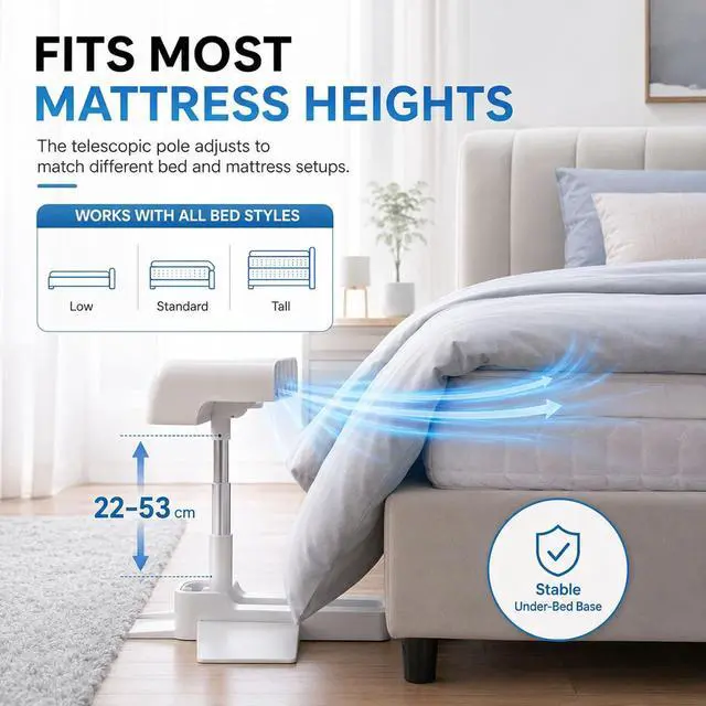 Alt view image 3 of 6 - Bed Fan Under Sheets, Under Sheet Bed Cooling System with Adjustable Speed, Quiet Cooling Bed Fan for Hot Sleepers and Nighttime Comfort, Fits Most Mattress Heights