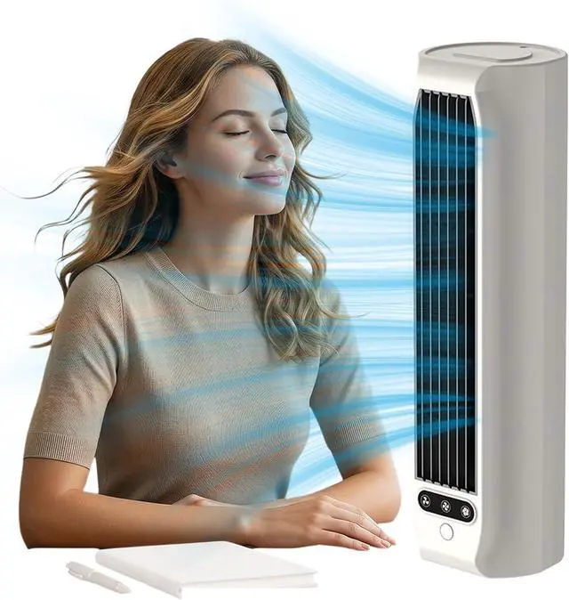 Alt view image 2 of 7 - Portable Tower Fan Quiet USB Rechargeable Air Cooler with 3 Speeds & LED Touch Screen Circulating Fan Air Circulators for Bedroom Office Home (White) (B)