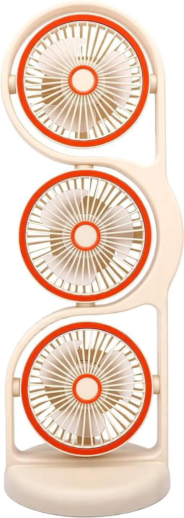 Alt view image 2 of 7 - Focket Desk Fan, Triple Head USB Rechargeable Desktop Fan, Portable with Multiple Speed Settings for SUV RV Truck Dashboard Laptop Study Office Bedroom Outdoor Activities (Beige)