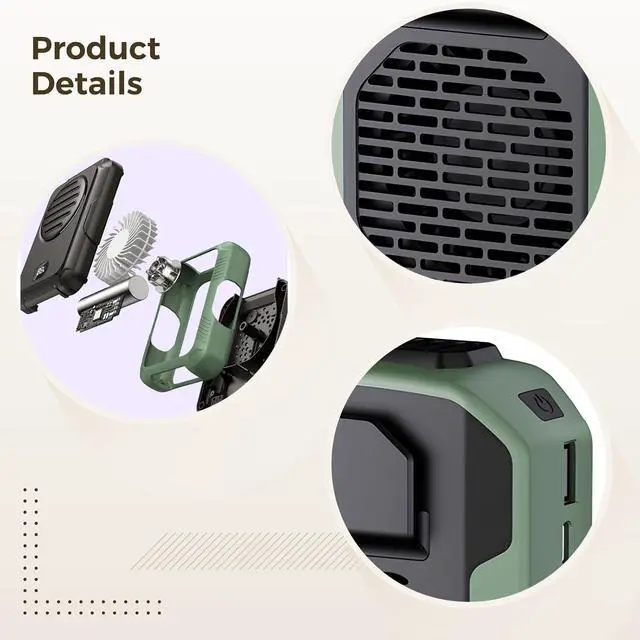 Alt view image 3 of 5 - Portable Neck Fan USB Charger with Digital Display, Clip Waist and Hang Neck Fan, Adjustable 3 Speeds, Low Noise, 2000 mAh Battery, Outdoor Personal Cooling Device