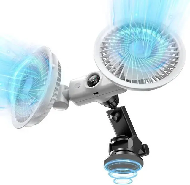 Alt view image 2 of 7 - Dual Head Car Fan with Strong Suction and 3 Speeds USB Powered Dashboard Cooling Air Wall Fan for Sedan SUV RV Auto Vehicles Home Windshield (White)