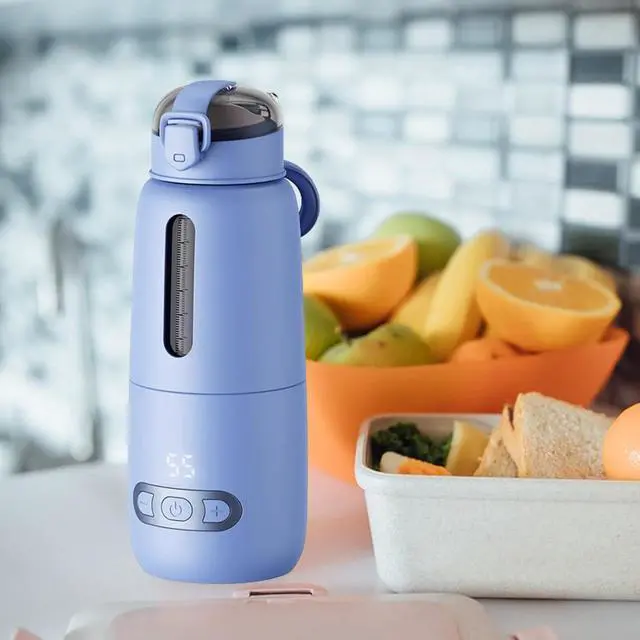 Alt view image 5 of 7 - Thermostatic Mug Portable Warmer Glass Water Bottle Electric Bottle Warmer Fast Heating USB Rechargeable Milk Warmer Suitable for Travel Home, Blue 300ml