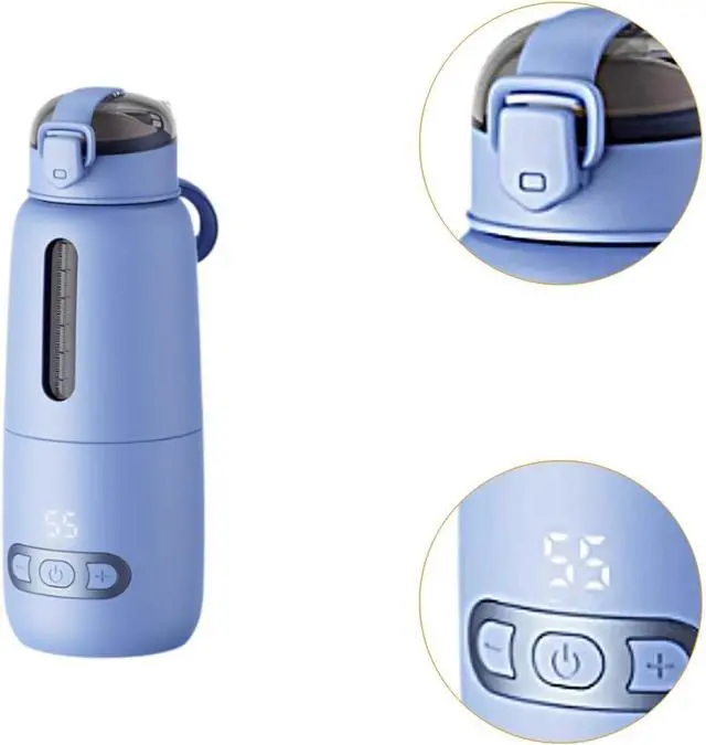 Alt view image 4 of 7 - Thermostatic Mug Portable Warmer Glass Water Bottle Electric Bottle Warmer Fast Heating USB Rechargeable Milk Warmer Suitable for Travel Home, Blue 300ml