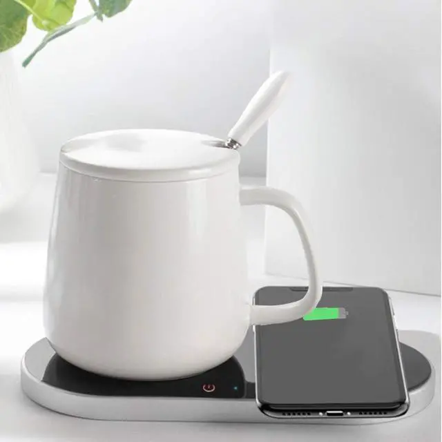 Alt view image 4 of 7 - Electric Cup Warmer and Wireless Charger, Thermostatic Heating Coaster for Coffee and Tea, 10W Fast Charging Pad for Phone, Non Slip Base