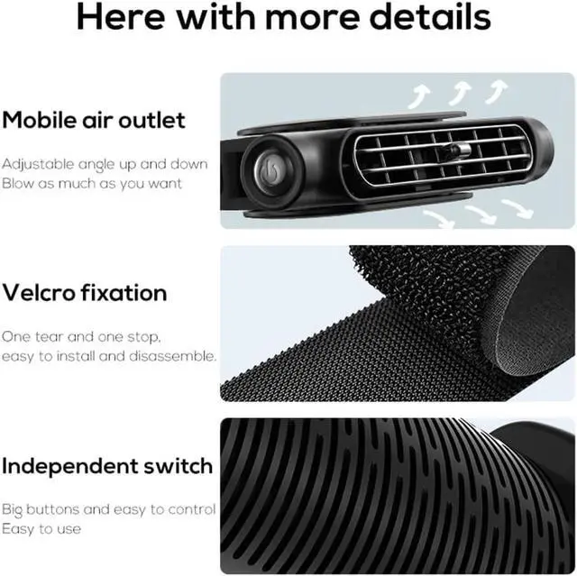 Alt view image 5 of 7 - Car Interior Rear Headrest Fan Cooler USB Powered Air Cooling Fan (Black)