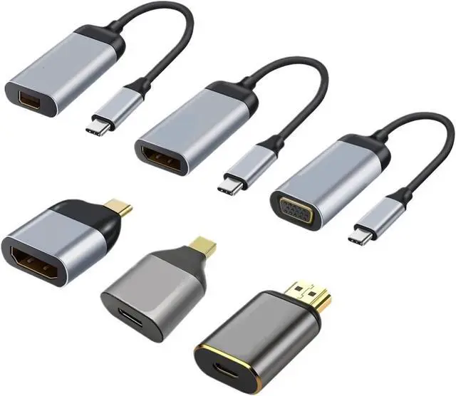 Alt view image 2 of 2 - USB C to HDMI Adapter 4K 8K 60HZ Cord TY>pe to DP MiniDP 1.4 Converter V/GA HDTV Displayport for M2 M3 Air(Male C to F-VGA C)