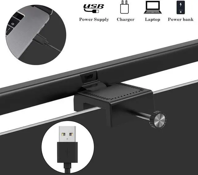 Alt view image 4 of 7 - 13-Inch Laptop Monitor Screen Light Bar with Smart Touch Sensor USB Powered 5W LED E-Reading Lamp Stepless Dimming 60-Min Timer No Screen Glare Eye Health Care Black