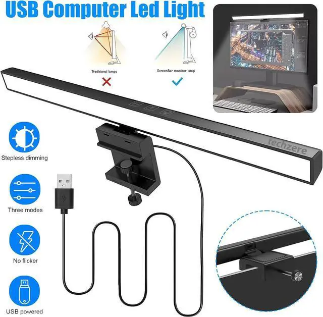 Alt view image 3 of 7 - 13-Inch Laptop Monitor Screen Light Bar with Smart Touch Sensor USB Powered 5W LED E-Reading Lamp Stepless Dimming 60-Min Timer No Screen Glare Eye Health Care Black