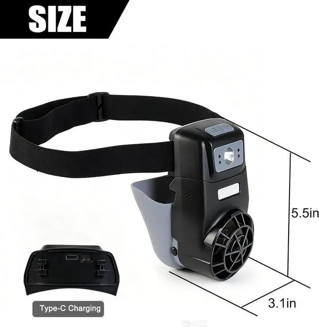 Alt view image 5 of 7 - 2-in-1 Detachable Hard Hat Fan with LED Headlamp, Cooling Fan for Hard Hats and Safety Helmets, Rechargeable 5 Mode Bright Headlamp & 3 Speeds Fan, Portable Hard Hat KIt for Construction, Camping