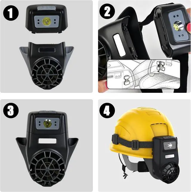 Alt view image 7 of 7 - 2-in-1 Detachable Hard Hat Fan with LED Headlamp, Cooling Fan for Hard Hats and Safety Helmets, Rechargeable 5 Mode Bright Headlamp & 3 Speeds Fan, Portable Hard Hat KIt for Construction, Camping