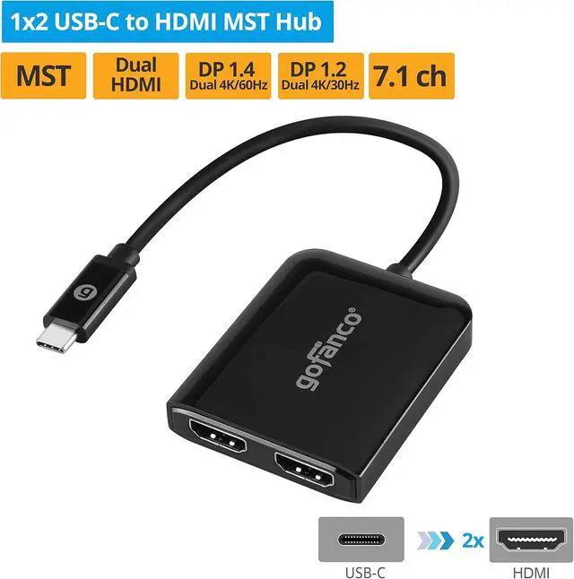 Alt view image 2 of 7 - gofanco 4K 60Hz USB-C to Dual HDMI Adapter Extend dual monitors, USB-C MST Hub, USB Type-C Multi-Monitor, for Windows, Thunderbolt 3/4 Compatible (DP Alternate Mode), Not for macOS (USBCMST2HD-4K60)
