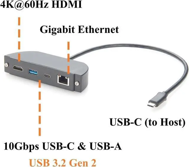 Alt view image 2 of 7 - Screw Panel Mount USB C Hub, 4-in-1 Multiport Adapter with 4K@60Hz HDMI, Gigabit Ethernet, 10Gbps USB-C & USB-A Data Ports, for Control Cabinet, Enclosure, Windows, macOS, Linux (1.5M)