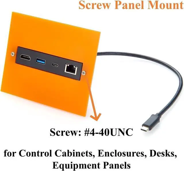 Alt view image 3 of 7 - Screw Panel Mount USB C Hub, 4-in-1 Multiport Adapter with 4K@60Hz HDMI, Gigabit Ethernet, 10Gbps USB-C & USB-A Data Ports, for Control Cabinet, Enclosure, Windows, macOS, Linux (1.5M)