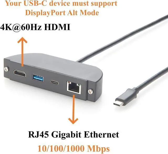 Alt view image 5 of 7 - Screw Panel Mount USB C Hub, 4-in-1 Multiport Adapter with 4K@60Hz HDMI, Gigabit Ethernet, 10Gbps USB-C & USB-A Data Ports, for Control Cabinet, Enclosure, Windows, macOS, Linux (1.5M)