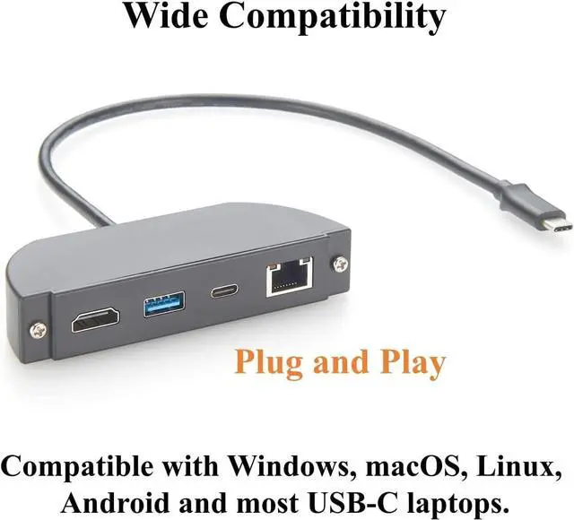 Alt view image 6 of 7 - Screw Panel Mount USB C Hub, 4-in-1 Multiport Adapter with 4K@60Hz HDMI, Gigabit Ethernet, 10Gbps USB-C & USB-A Data Ports, for Control Cabinet, Enclosure, Windows, macOS, Linux (1.5M)