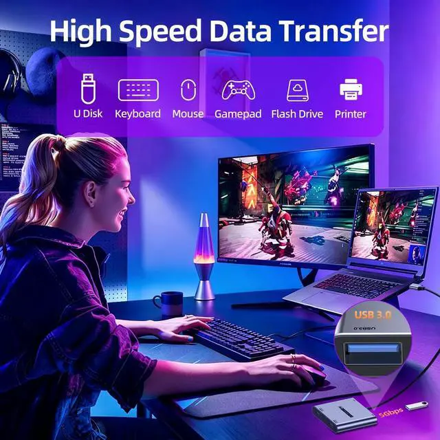 Alt view image 5 of 7 - 4-in-1 Dual USB-C Display Hub for Switch 2, Switch Docking Station Portable with 4K@60Hz/100W PD/USB3.0 5Gbps for AR/XR Glasses/Switch 1 2/Steam Deck/Laptop/Portable Monitor& Type-C Display