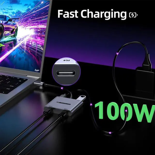 Alt view image 6 of 7 - 4-in-1 Dual USB-C Display Hub for Switch 2, Switch Docking Station Portable with 4K@60Hz/100W PD/USB3.0 5Gbps for AR/XR Glasses/Switch 1 2/Steam Deck/Laptop/Portable Monitor& Type-C Display