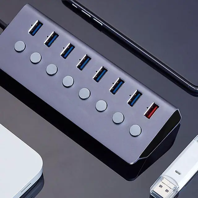 Alt view image 4 of 7 - SEWACC USB Hub with Separate Power Switches Charging Port LED Indicators Compact Portable USB Splitter Extender for Laptop Business Travel