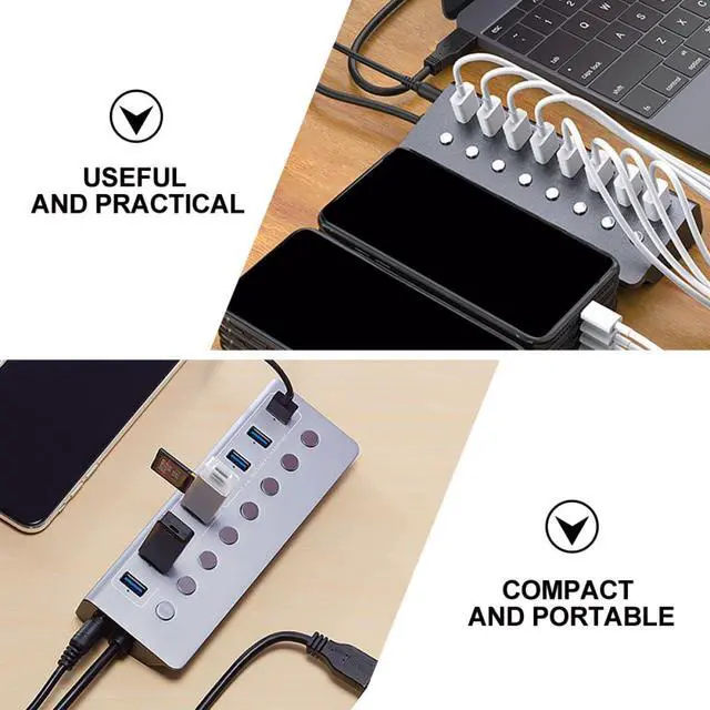 Alt view image 5 of 7 - SEWACC USB Hub with Separate Power Switches Charging Port LED Indicators Compact Portable USB Splitter Extender for Laptop Business Travel