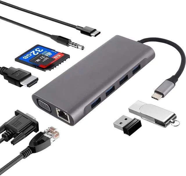 Alt view image 5 of 7 - Daguys 11 in 1 VGA + LAN Port + 4 x USB 3.0 + SD/TF Card + HDMI + Audio Port + USB-C/Type-C Female to USB-C/Type-C HUB Adapter