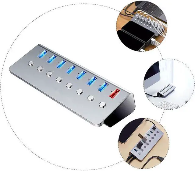 Alt view image 6 of 7 - SEWACC USB Hub with Separate Power Switches Charging Port LED Indicators Compact Portable USB Splitter Extender for Laptop Business Travel