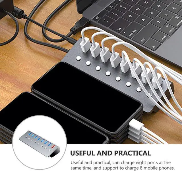 Alt view image 7 of 7 - SEWACC USB Hub with Separate Power Switches Charging Port LED Indicators Compact Portable USB Splitter Extender for Laptop Business Travel