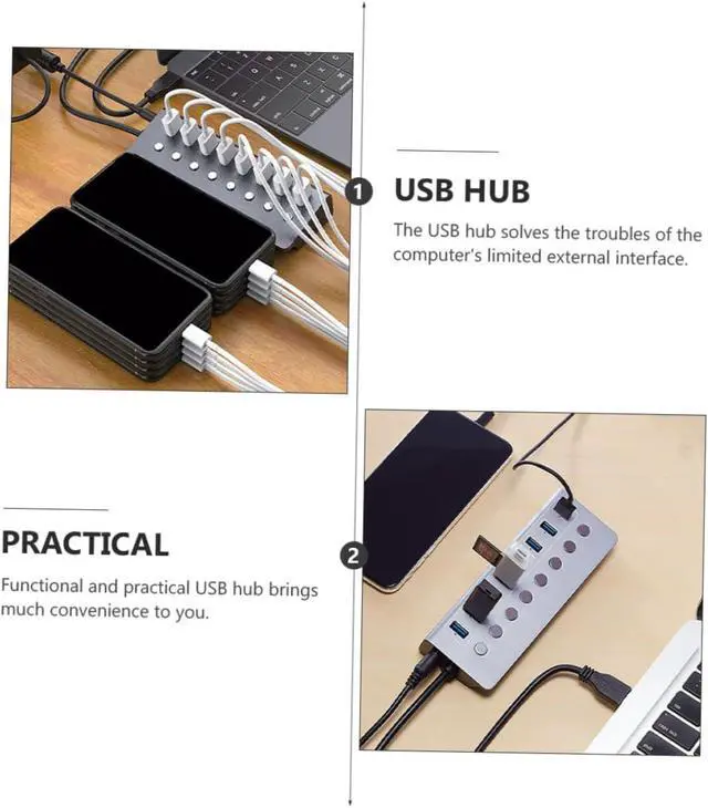 Alt view image 5 of 7 - Port USB Hub Splitter with Charging Port USB Divider Extender for Laptops and Computers with Independent Switch for Business Travel and Daily Use