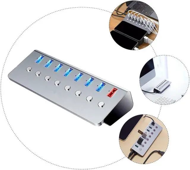 Alt view image 4 of 7 - Port USB Hub Splitter with Charging Port USB Divider Extender for Laptops and Computers with Independent Switch for Business Travel and Daily Use
