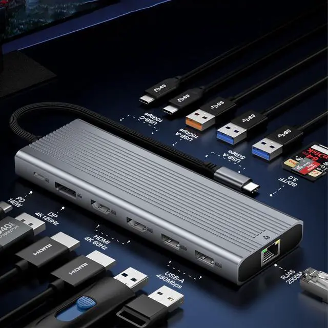 Alt view image 4 of 7 - Daguys 14 in 1 HDMI 4K 120Hz Type-C Hub Dock