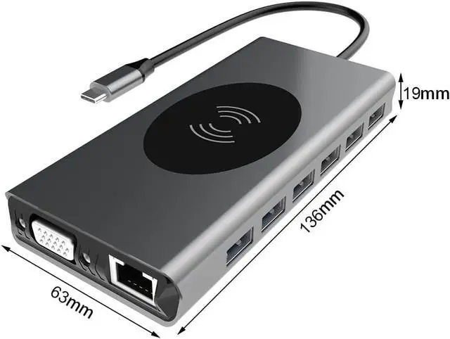 Alt view image 3 of 7 - Daguys BX15W USB HUB Type-C Docking Station with Wireless Charge Function