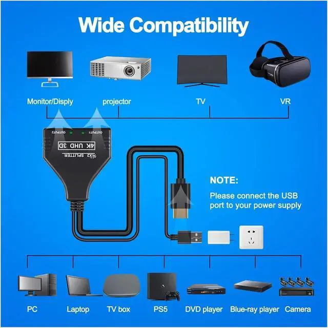 Alt view image 2 of 5 - HDTV 4K 30Hz HDMI Splitter 1 in 2 Out Video V/GA Cord to DVI 24 to Hdmi Adapter for TV Box M>oni>tor Projector 15m(DVI-D add UK Adapter)