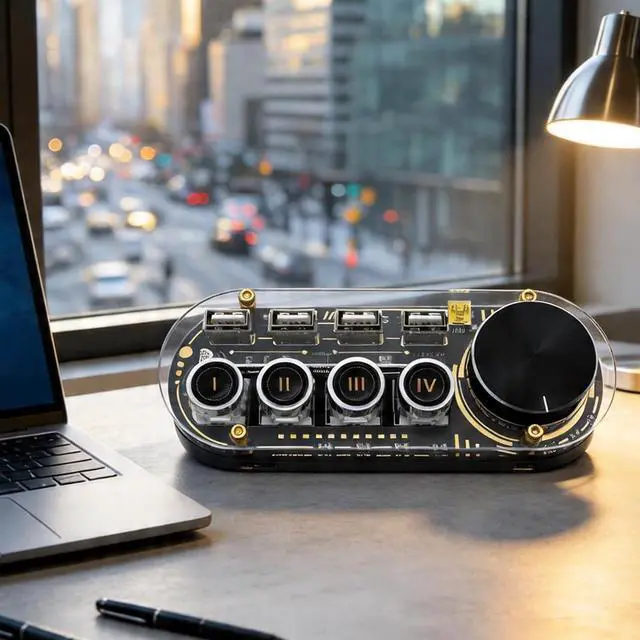 Main image of USB Docking Station Hub with Volume Control, RGB Lights, One-Click Shortcut for Laptop & Tablet, Adjustable Computer Volume, Versatile Connectivity