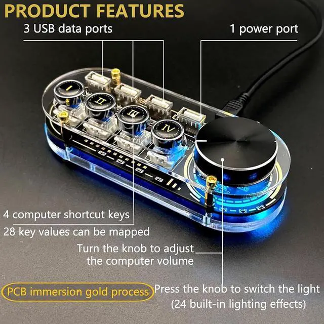 Alt view image 2 of 7 - USB Docking Station Hub with Volume Control, RGB Lights, One-Click Shortcut for Laptop & Tablet, Adjustable Computer Volume, Versatile Connectivity