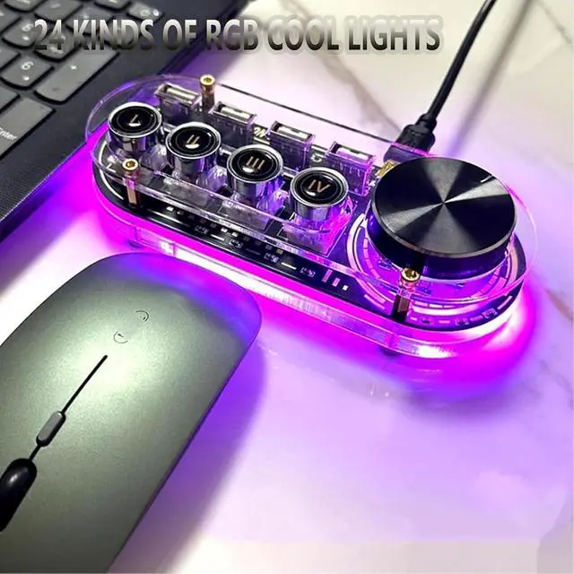 Alt view image 4 of 7 - USB Docking Station Hub with Volume Control, RGB Lights, One-Click Shortcut for Laptop & Tablet, Adjustable Computer Volume, Versatile Connectivity