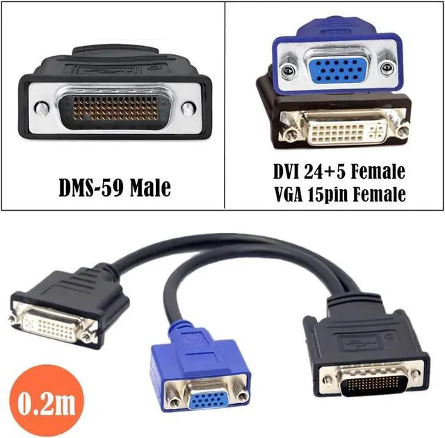 Alt view image 4 of 6 - LFH DMS 59Pin Splitter Cord Male to 2 HDMI V/GA DVI DP Female Extension Adapter for Graphics Card Computer TV M>oni>tor Projector(DMS 59Pin-VGA DVI)