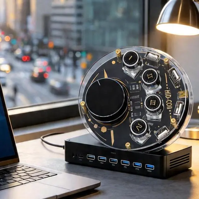 Main image of USB Docking Station Hub with Volume Control Knob, 24 RGB Light Modes, One-Click Shortcut Input, Adjustable Volume for Laptops and Tablets