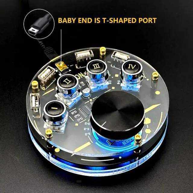 Alt view image 4 of 6 - USB Docking Station Hub with Volume Control Knob, 24 RGB Light Modes, One-Click Shortcut Input, Adjustable Volume for Laptops and Tablets