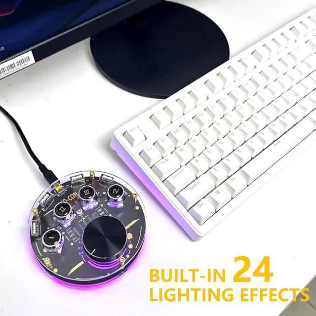 Alt view image 5 of 6 - USB Docking Station Hub with Volume Control Knob, 24 RGB Light Modes, One-Click Shortcut Input, Adjustable Volume for Laptops and Tablets