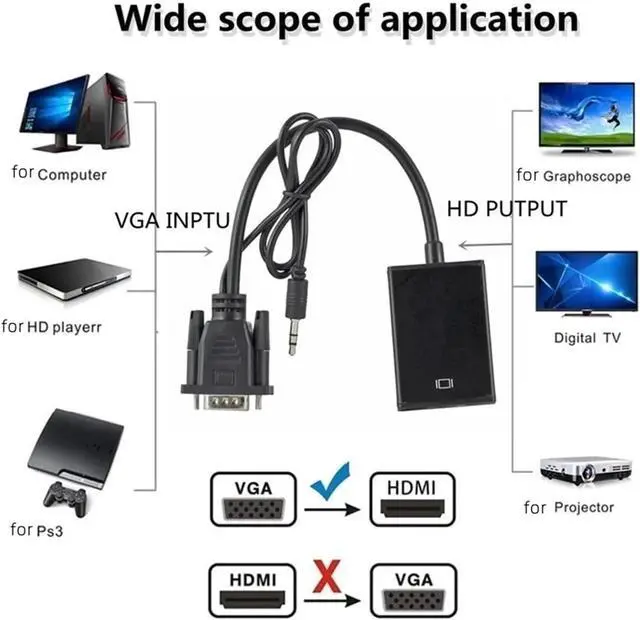 Alt view image 4 of 5 - V/GA to HDMI-Compatible Converter Full HD 1080P Adapter Cord with Output for PC to HDTV Projector