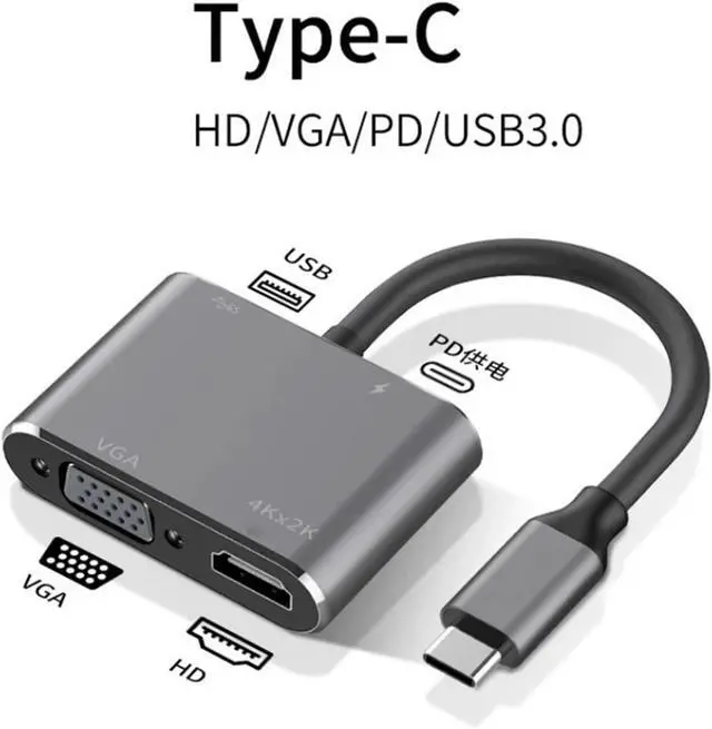 Alt view image 7 of 7 - TY>pe C to HDMI-Compatible V/GA USB 3 HUB Adapter Digital AV Multiport 4K 1080P Same Screen Line for(Gray 4 in 1)