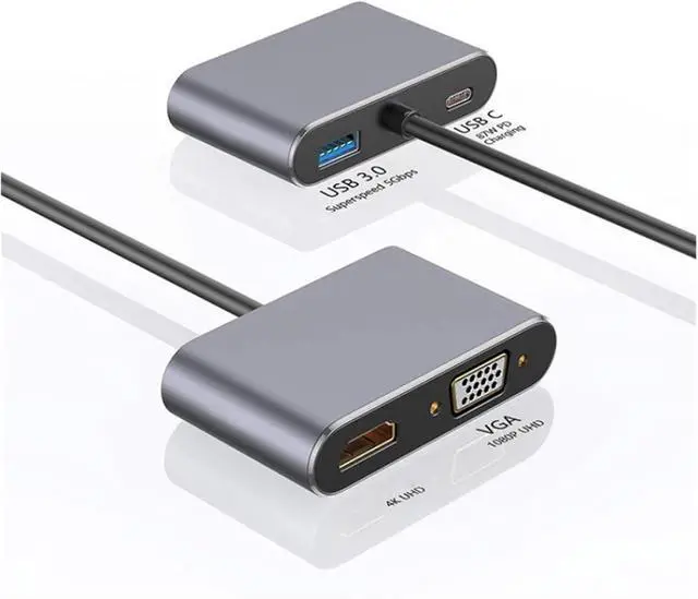 Alt view image 3 of 7 - TY>pe C to HDMI-Compatible V/GA USB 3 HUB Adapter Digital AV Multiport 4K 1080P Same Screen Line for(Gray 4 in 1)