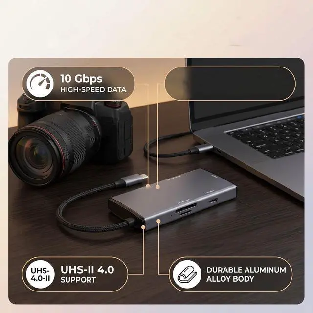 Alt view image 5 of 7 - Zunate 5 in 1 USB C Hub Adapter with 10Gbps Data Transfer Speed for Photography Enthusiasts - Portable Aluminum Multi Card Reader