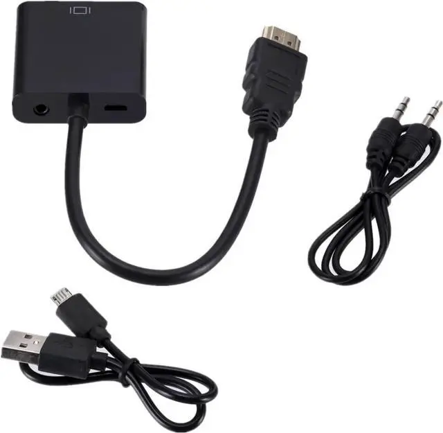 Main image of HDMI-Compatible to V/GA Cord Converter with 3.5 Power Supply Adapter FHD 1080P for Tablet Desktop PC Projector TV(Black with 2 Cables)