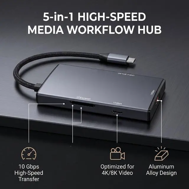 Alt view image 2 of 7 - Fabater USB Hub 3.0, 10Gbps 5 in 1 Aluminum USB C Hub with SD Card Reader, Multi Ports USBs Expander for PC, Laptop, Console, Camera, Simultaneous 3 Card Reading