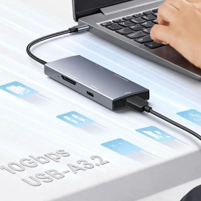 Alt view image 4 of 7 - Fabater USB Hub 3.0, 10Gbps 5 in 1 Aluminum USB C Hub with SD Card Reader, Multi Ports USBs Expander for PC, Laptop, Console, Camera, Simultaneous 3 Card Reading